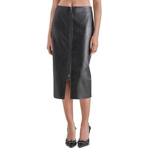 STEVE MADDEN Hayes Faux Leather Black Croco Print Midi Skirt Size 4